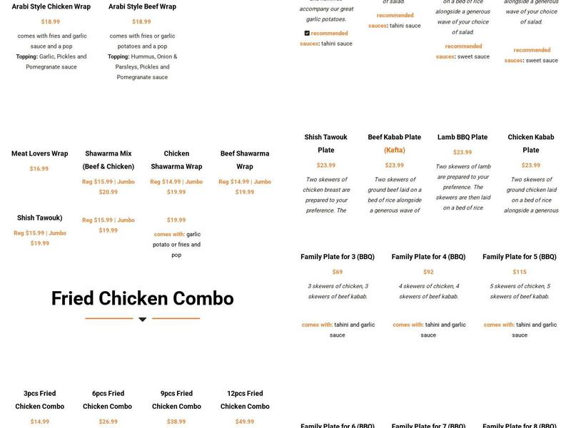 Jerusalem Shawarma Westsprings Menu