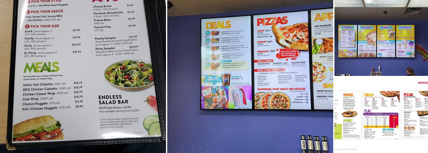 Chuck E. Cheese Menu