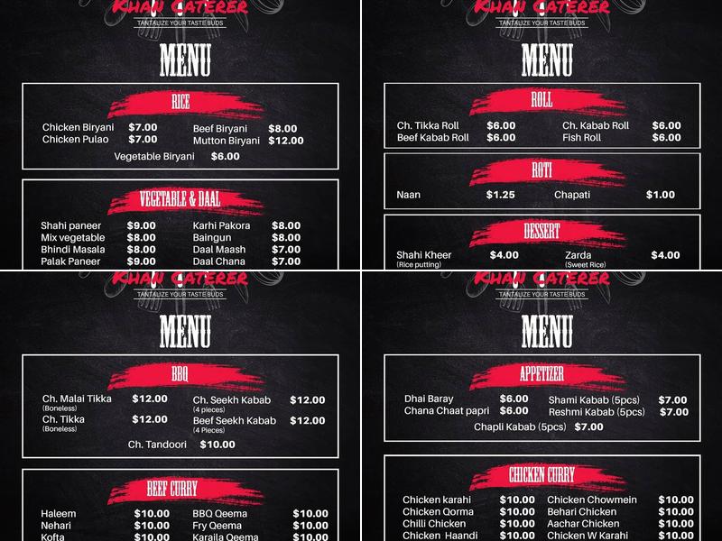 Khan Caterer Ltd Menu