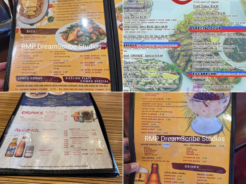 Pacific Hut Restaurants and Bakeshop Menu