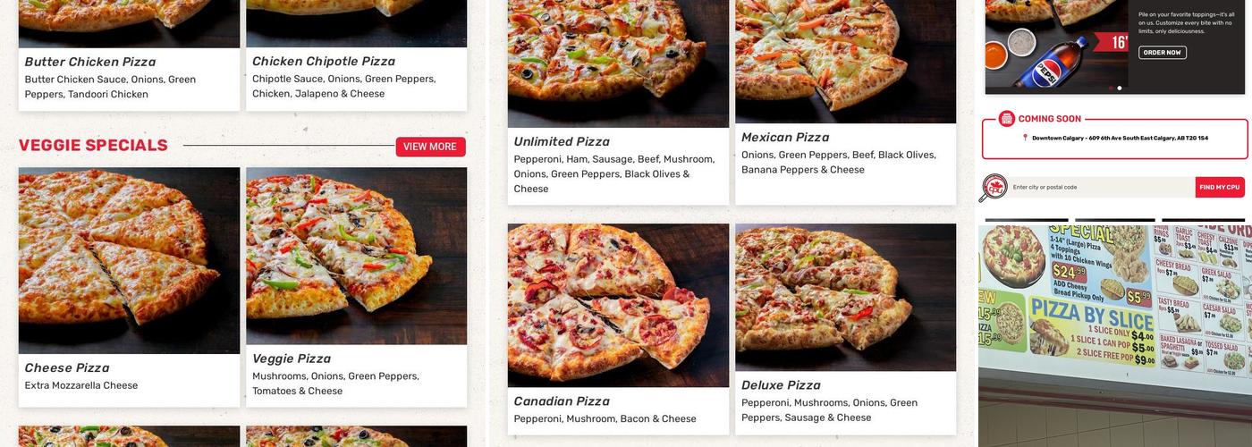 Canadian Pizza Unlimited Menu