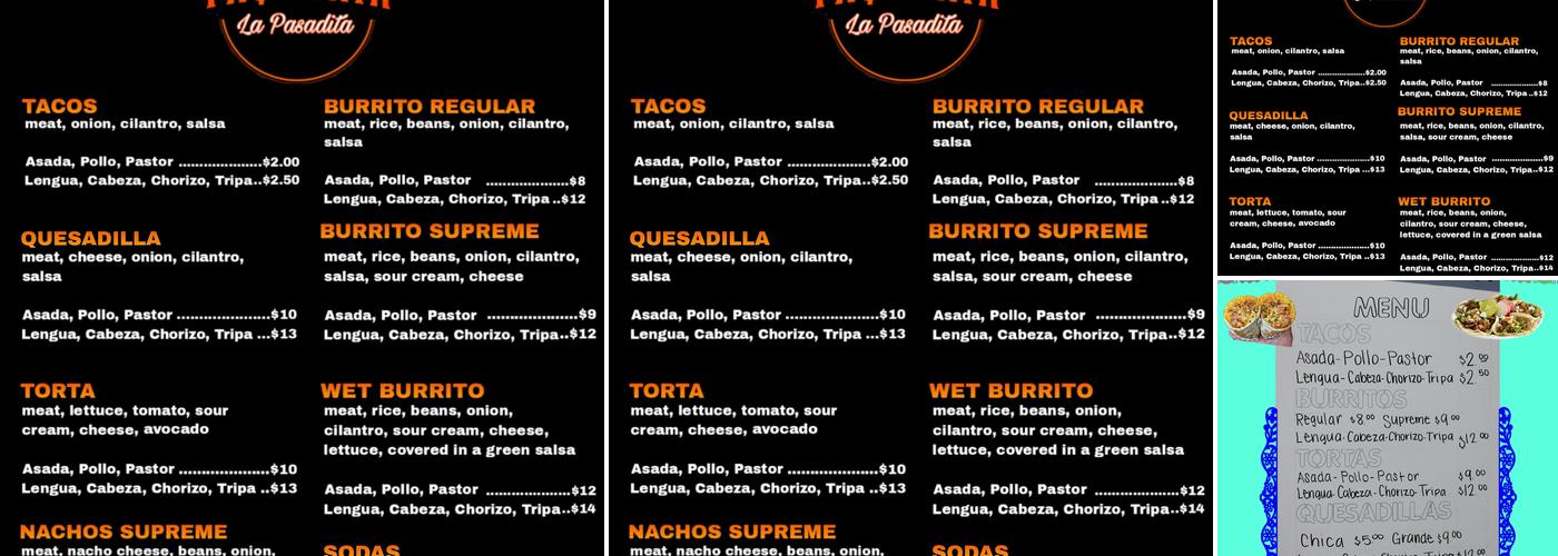 La Pasadita Menu
