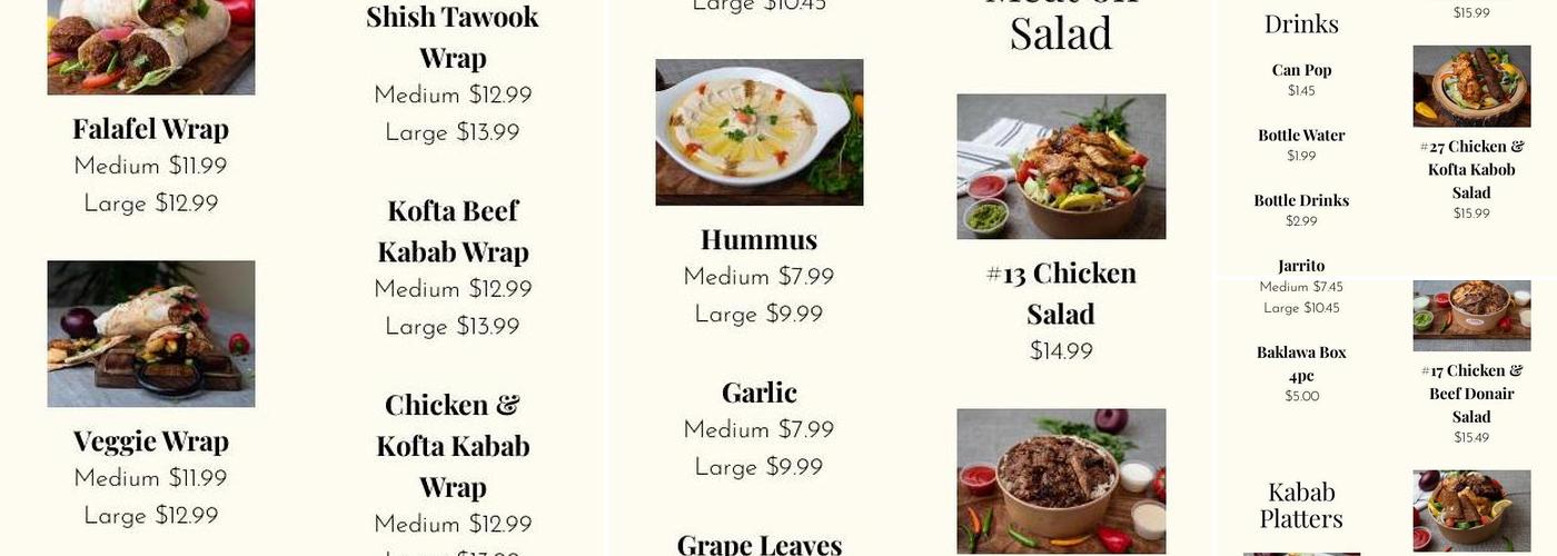 Avesta Shawarma Menu