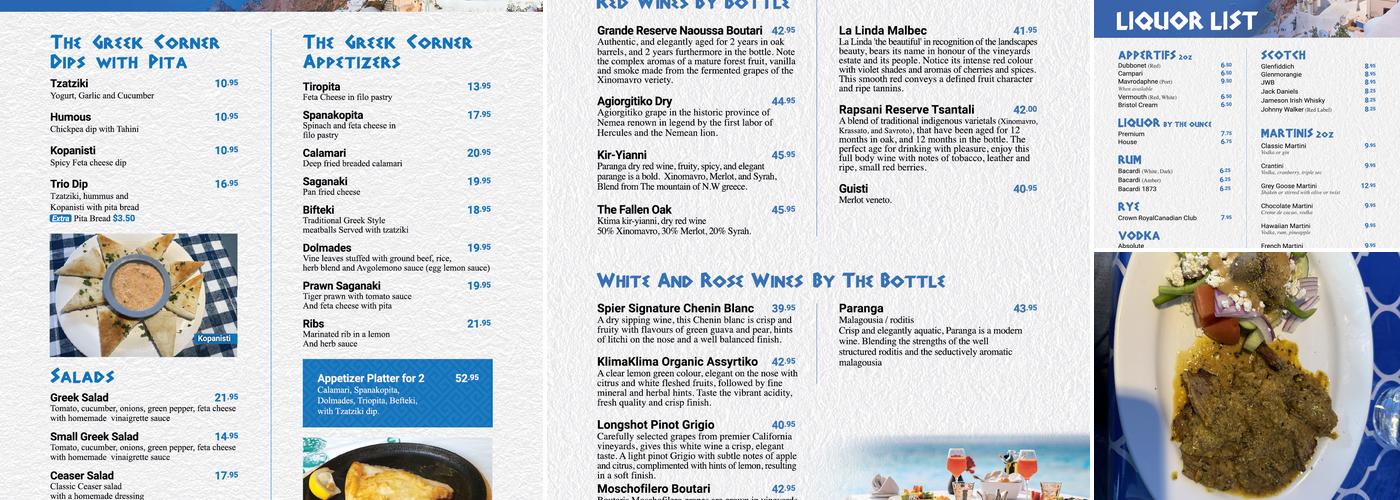 The Greek Corner Calgary Menu
