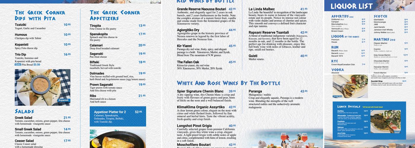The Greek Corner Calgary Menu