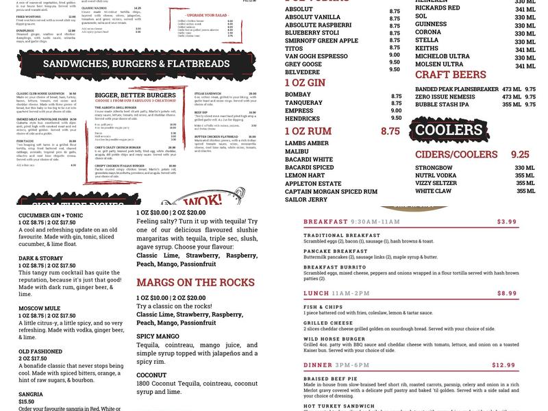 Wild Horse Pub Menu