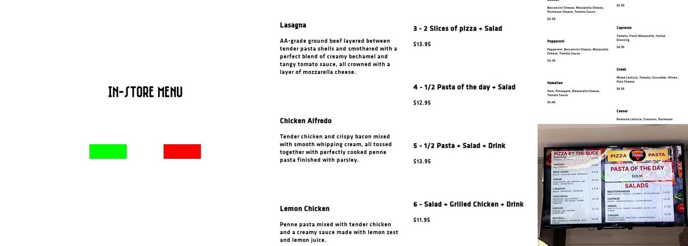 Pronto Pizza-Pasta Menu