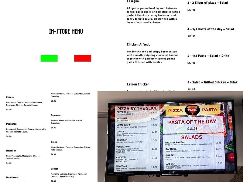 Pronto Pizza-Pasta Menu