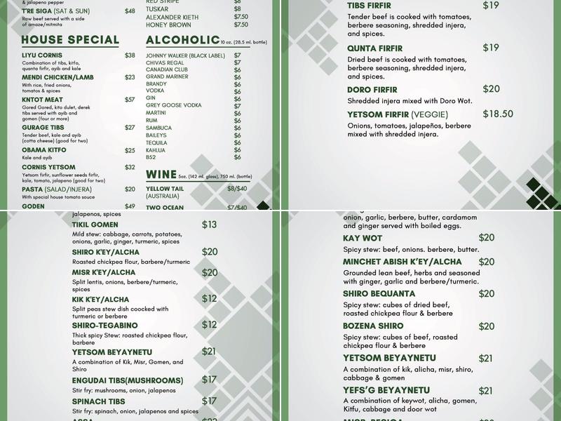 HABESHA RESTAURANT Menu
