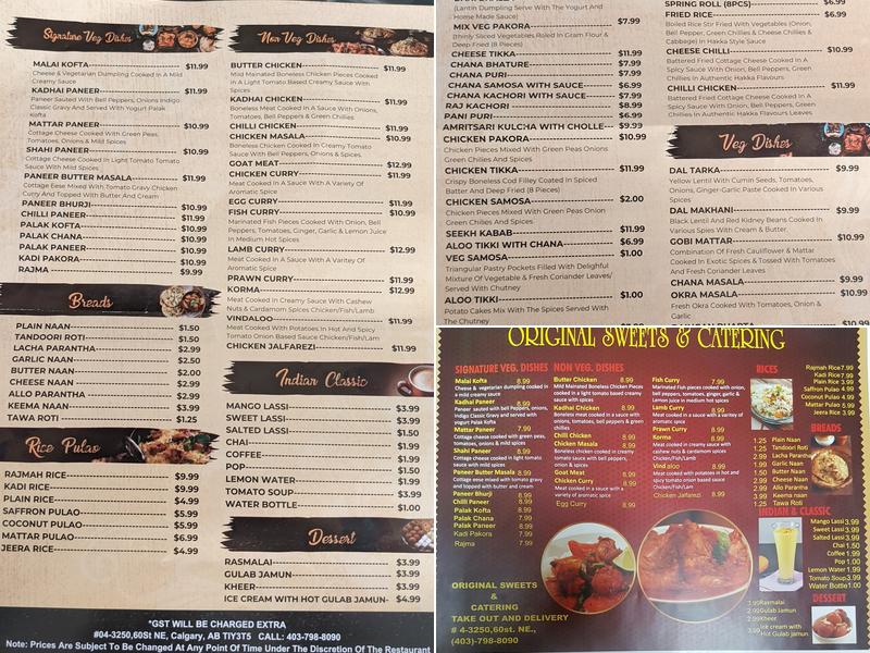 Original Sweets & Catering Restaurant Menu