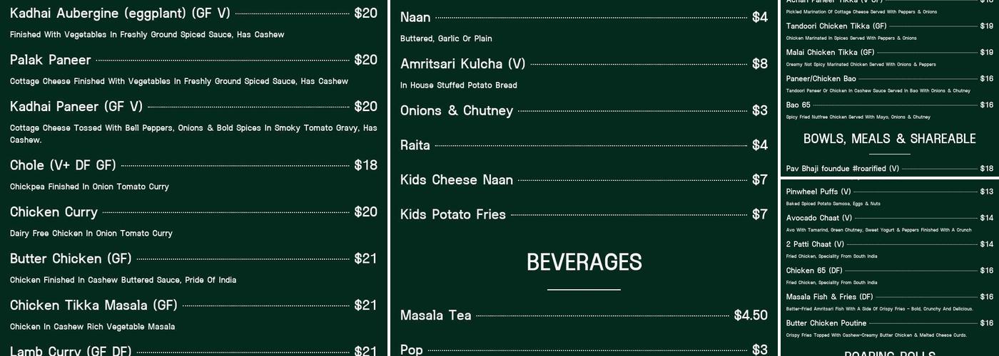 THE ROARING ROLLS (MODERN INDIAN BISTRO) Menu