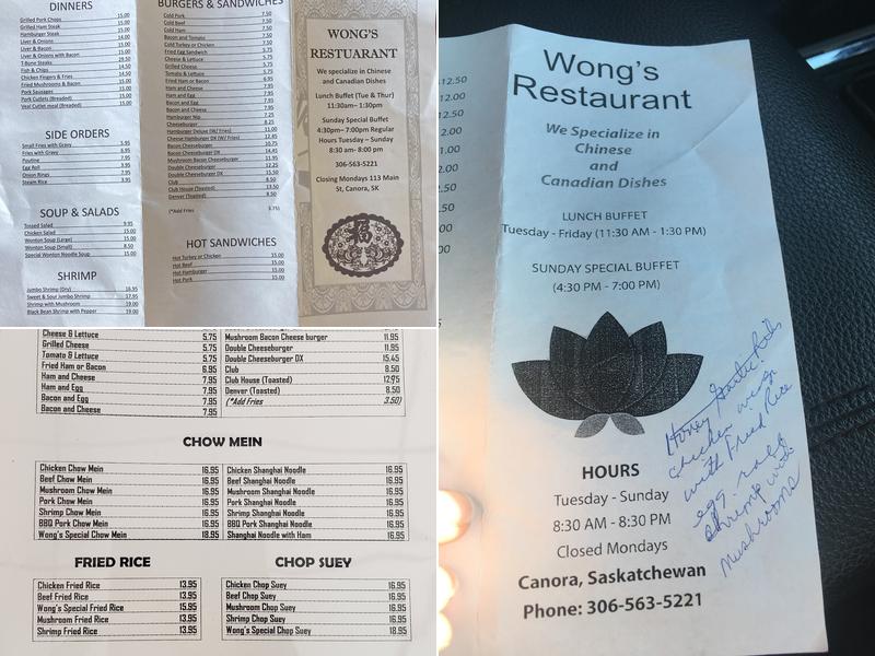 Wong's Cafe Menu