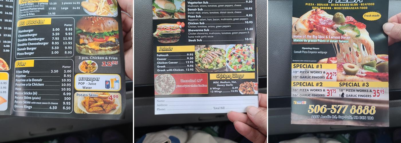 Emperor Pizza Menu