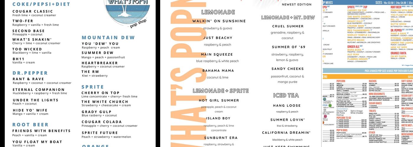 What's Pop'n Pop Shop Menu