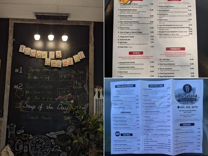 Carseland Restaurant & Lounge Menu