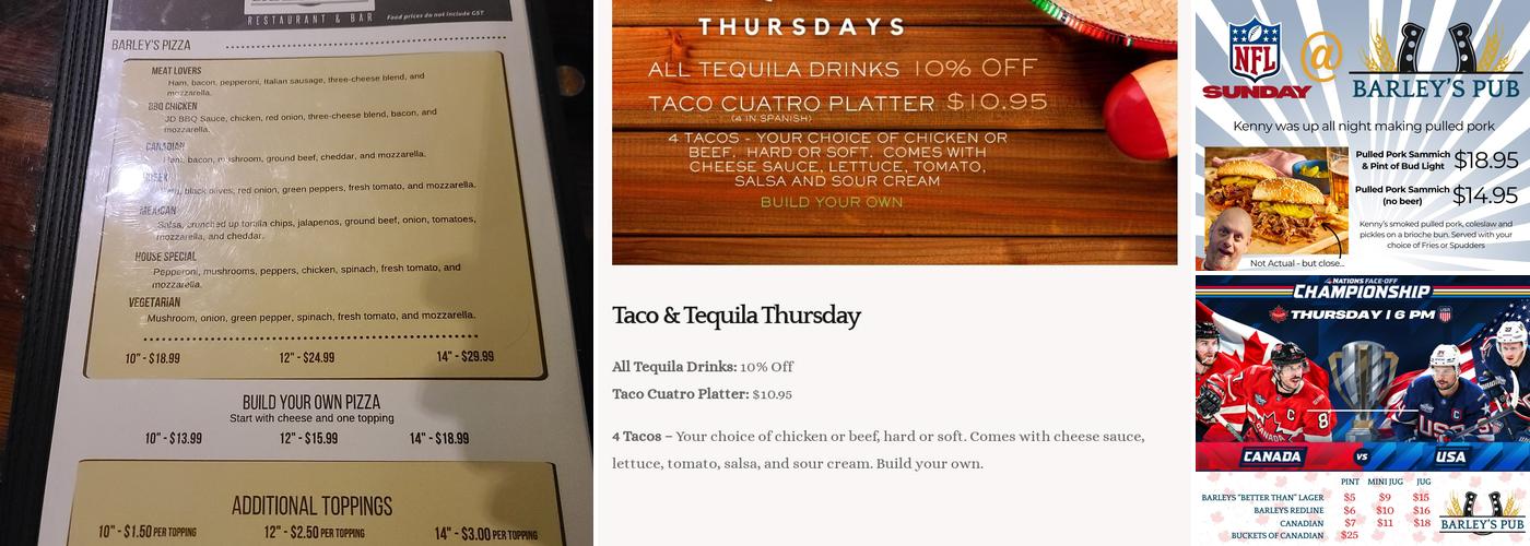 Barley's Pub Menu