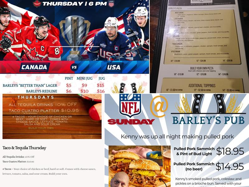 Barley's Pub Menu
