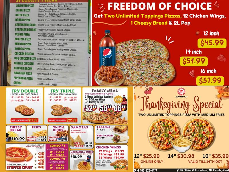 Canadian pizza unlimited Menu