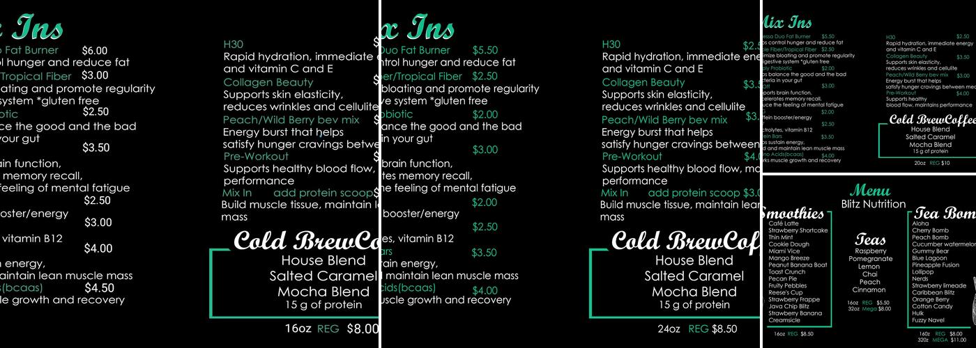 Blitz Nutrition Menu