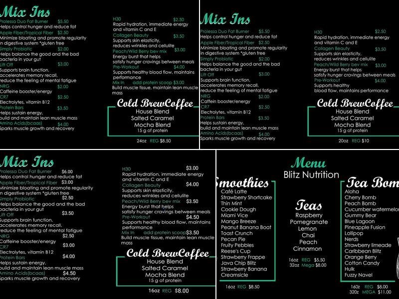 Blitz Nutrition Menu