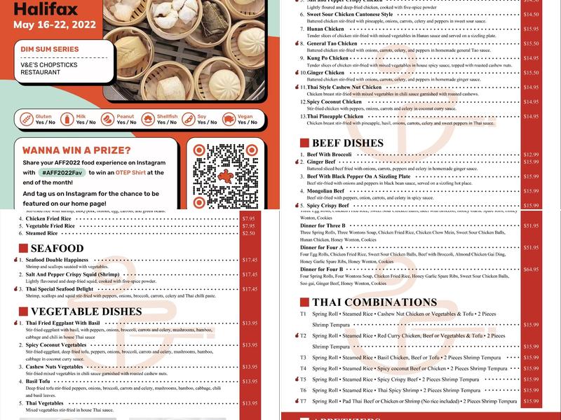 V&E’s Chopsticks Menu