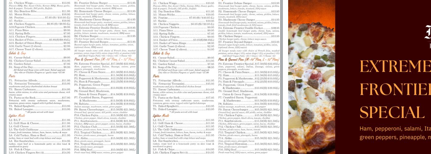 Extreme Pizza Menu