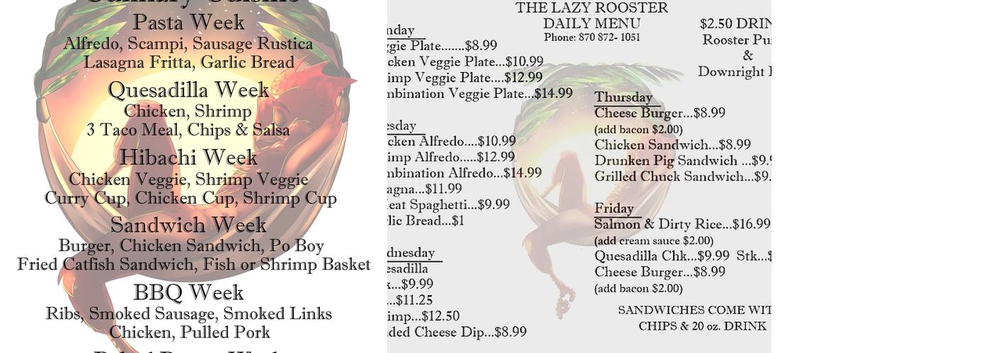 The Lazy Rooster Menu