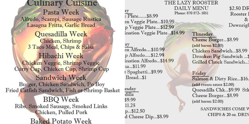 The Lazy Rooster Menu