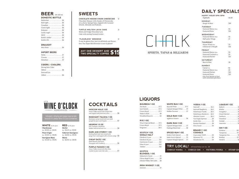 Westerly Restaurant Menu