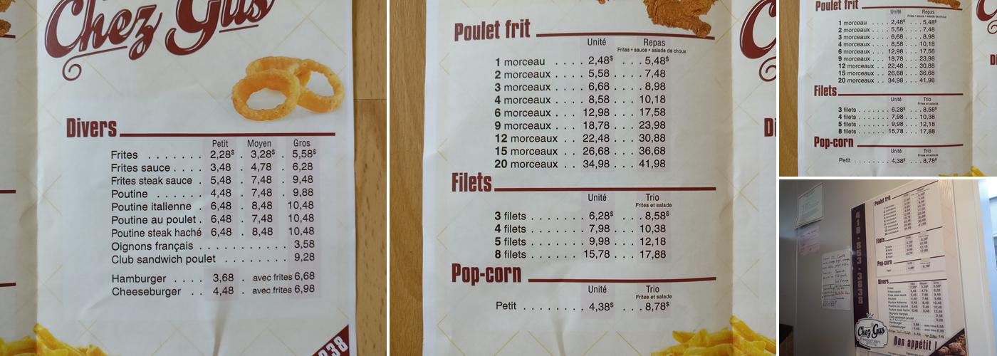 Poulet Frit Chez Gus Menu