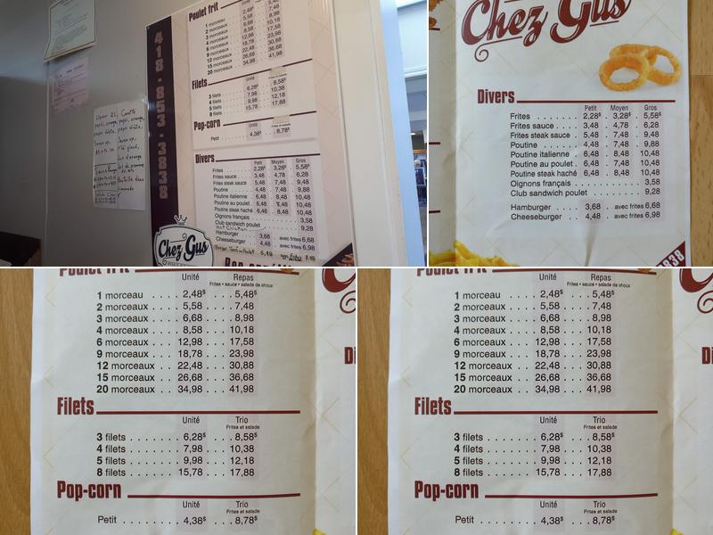 Poulet Frit Chez Gus Menu