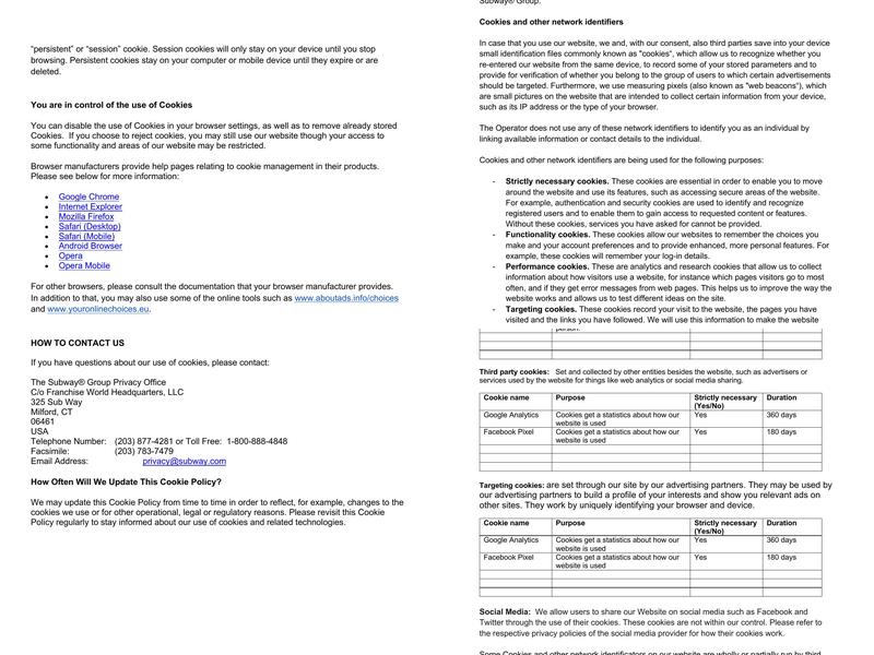 Subway Menu