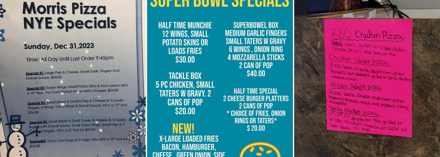 Morris Pizza Menu