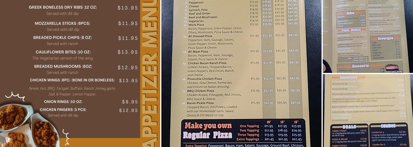 Pinocchio Pizza & Burgers Menu