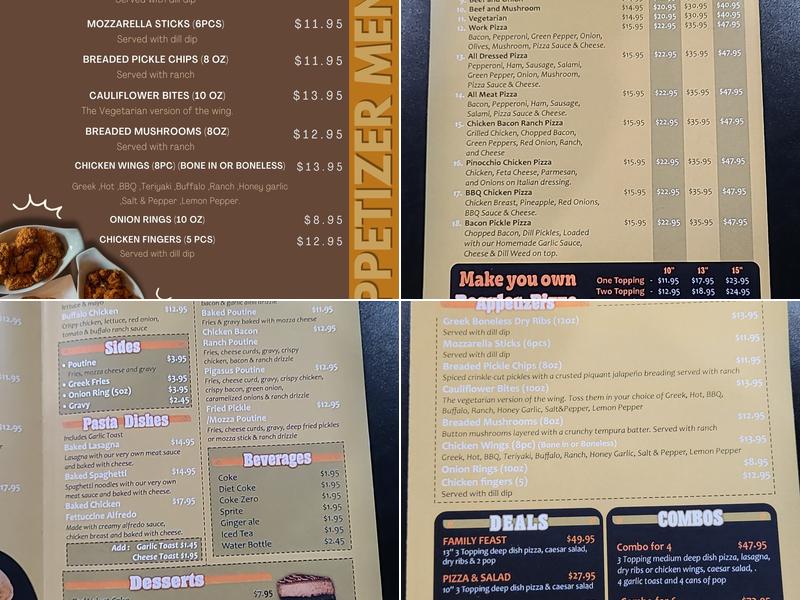 Pinocchio Pizza & Burgers Menu
