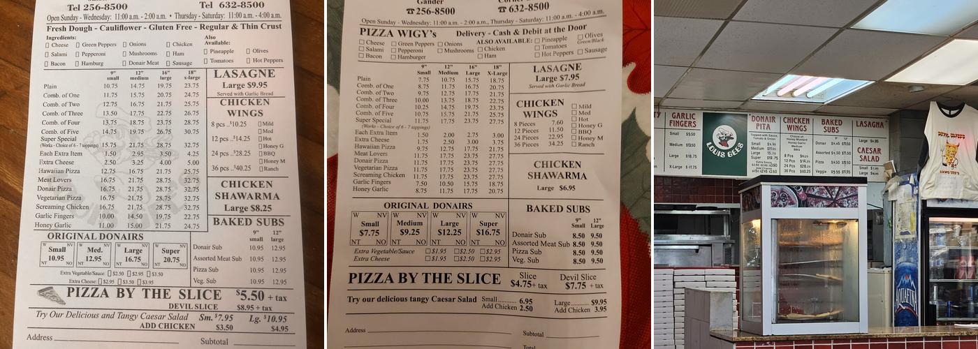 Louis Gee's Pizza Menu