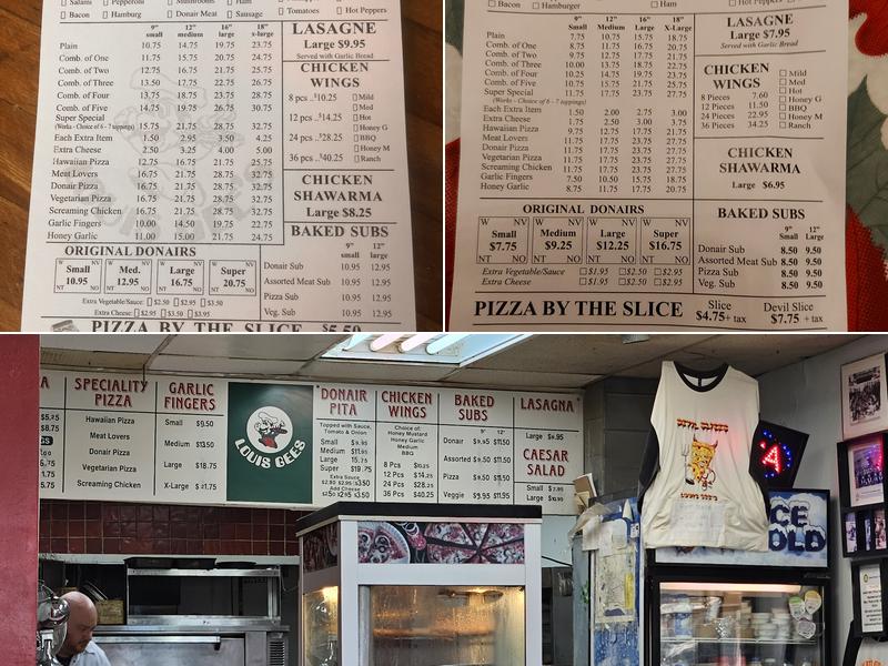 Louis Gee's Pizza Menu