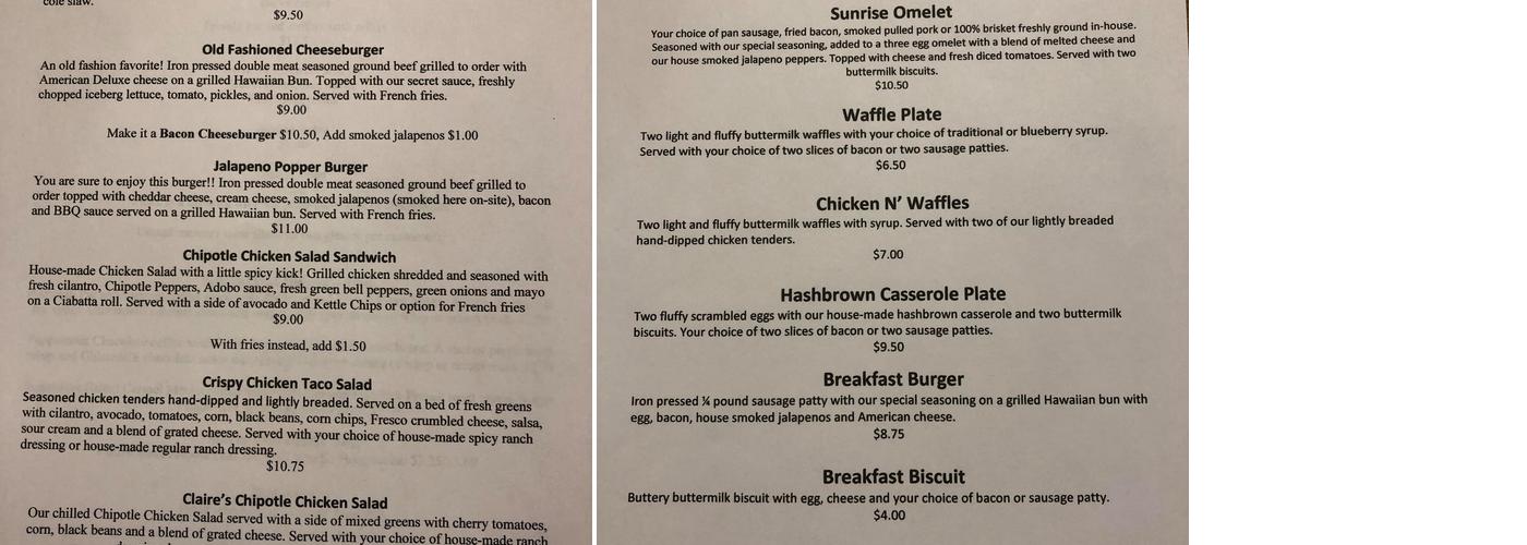 Calvert Hotel Cafe Menu