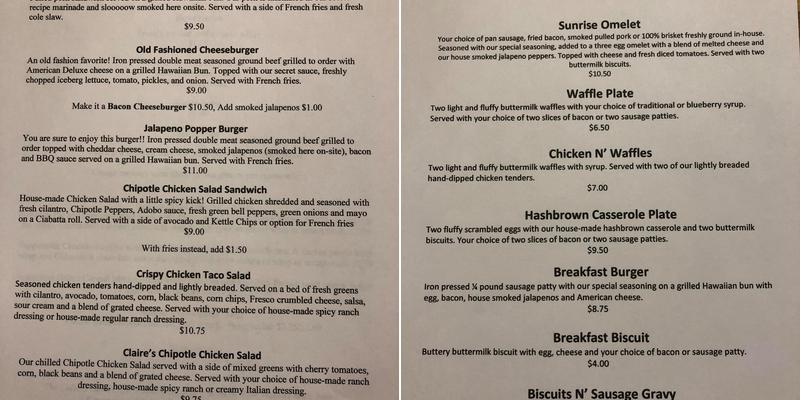 Calvert Hotel Cafe Menu