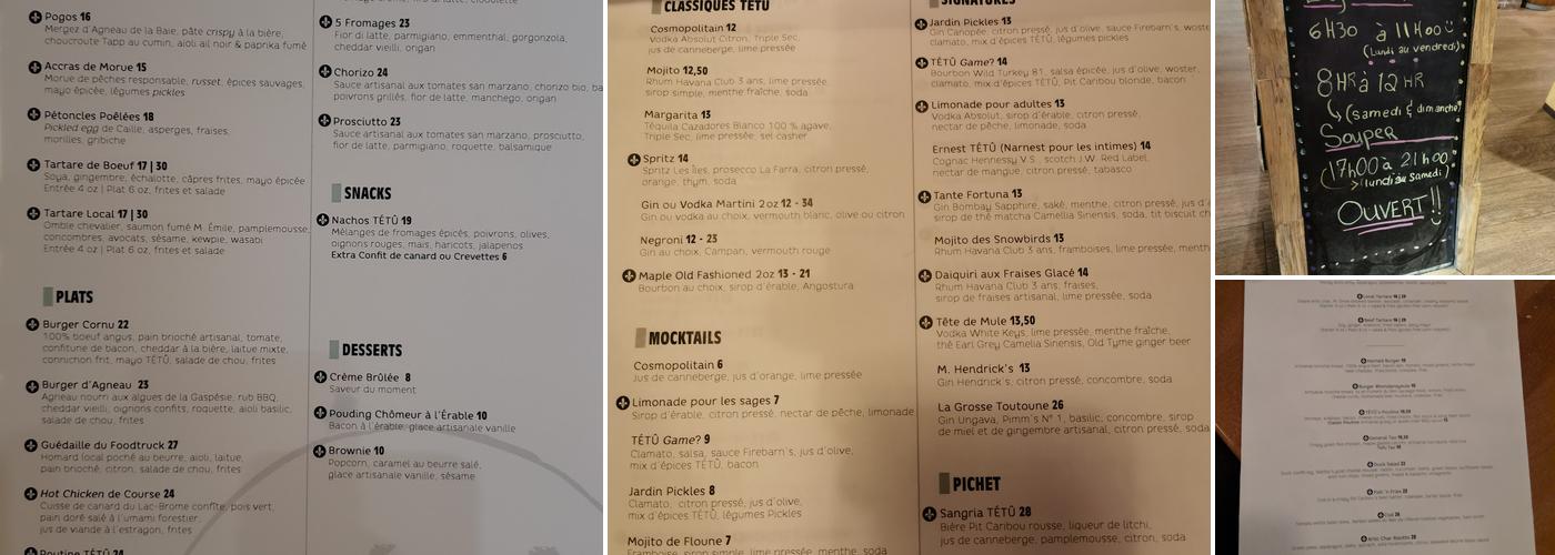 TÉTÛ Taverne Gaspésienne Menu