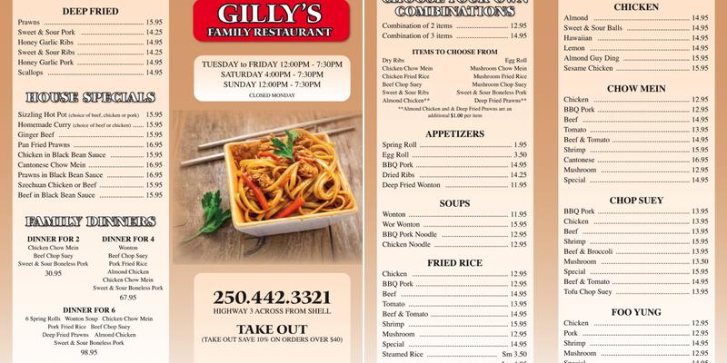 Gilly's Restaurant Menu