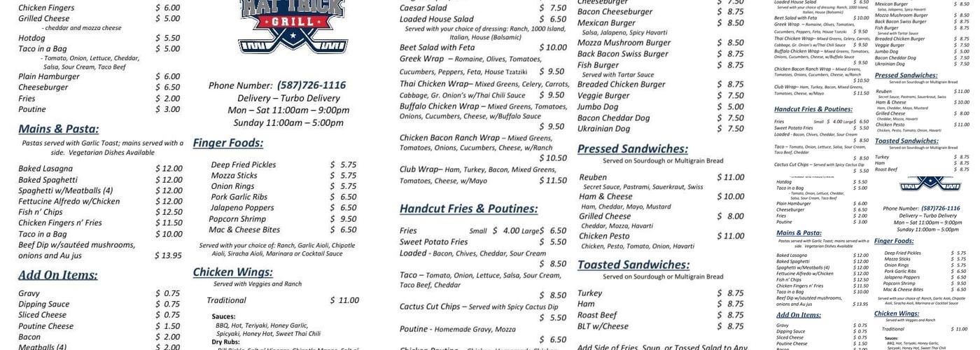 Hat Trick Grill Menu