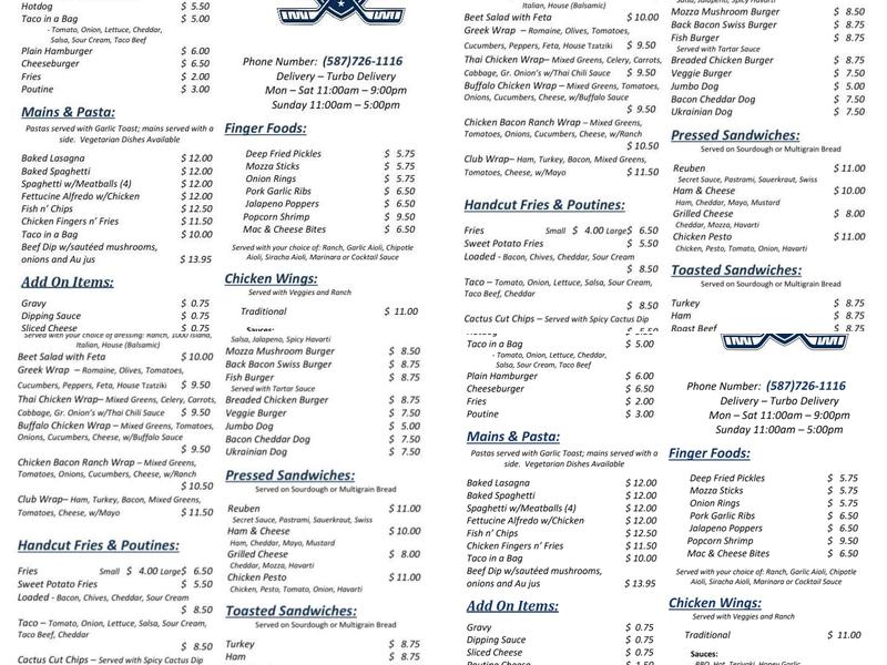 Hat Trick Grill Menu