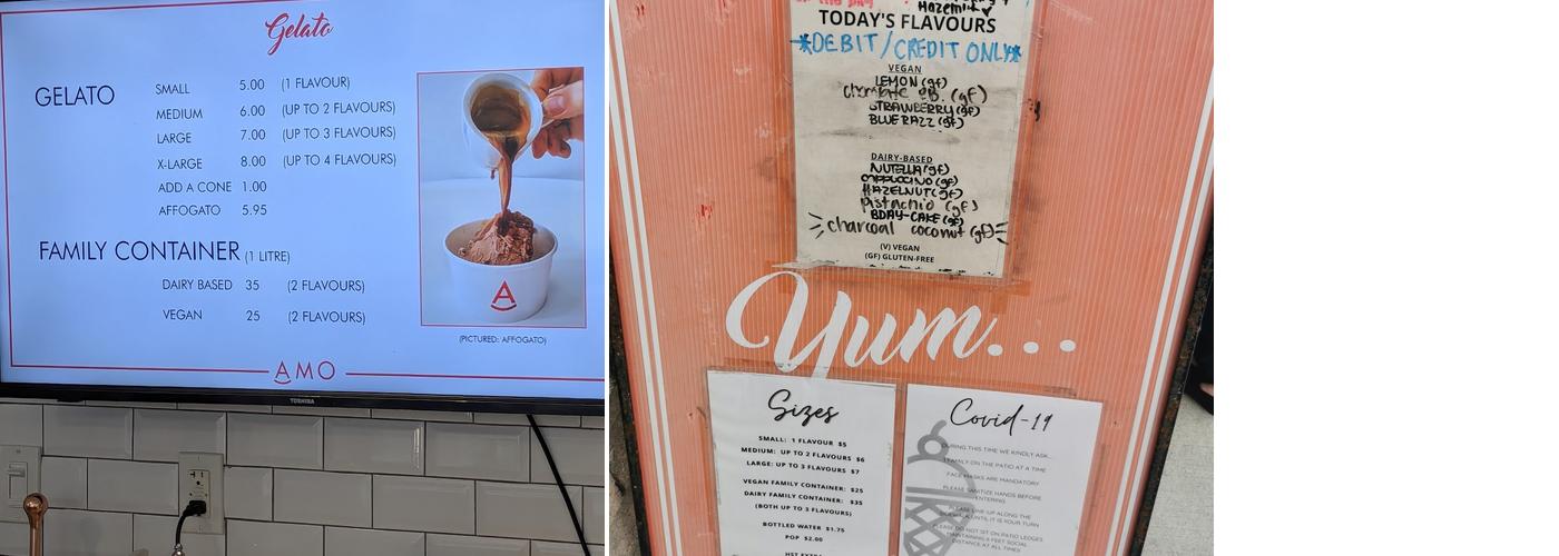 Amo Gelato Caffe Menu