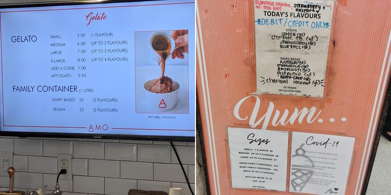 Amo Gelato Caffe Menu