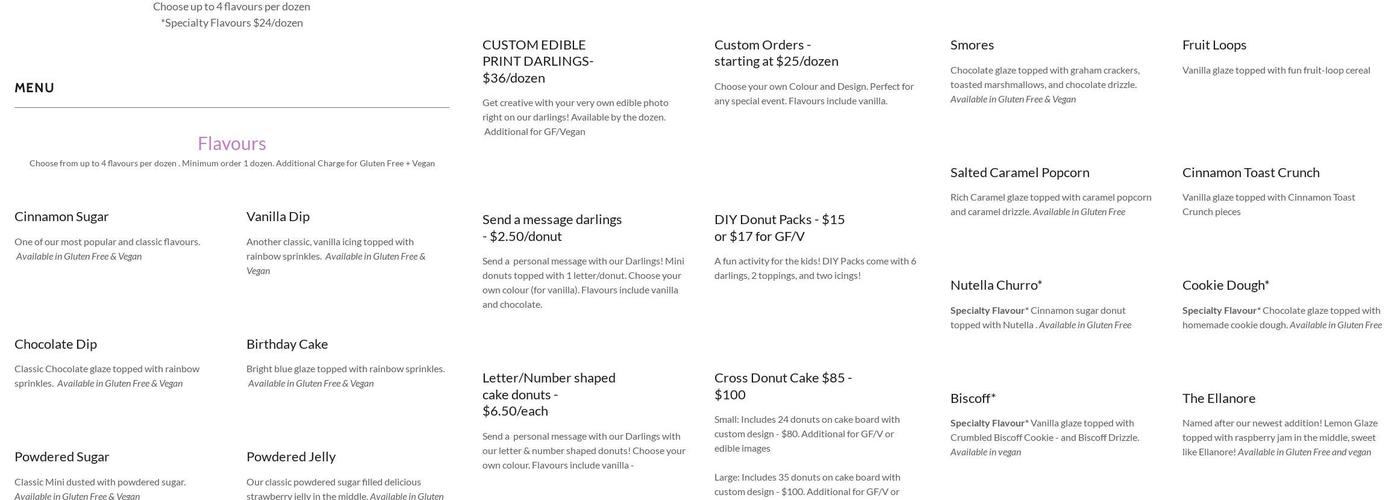 Darling Donuts Menu