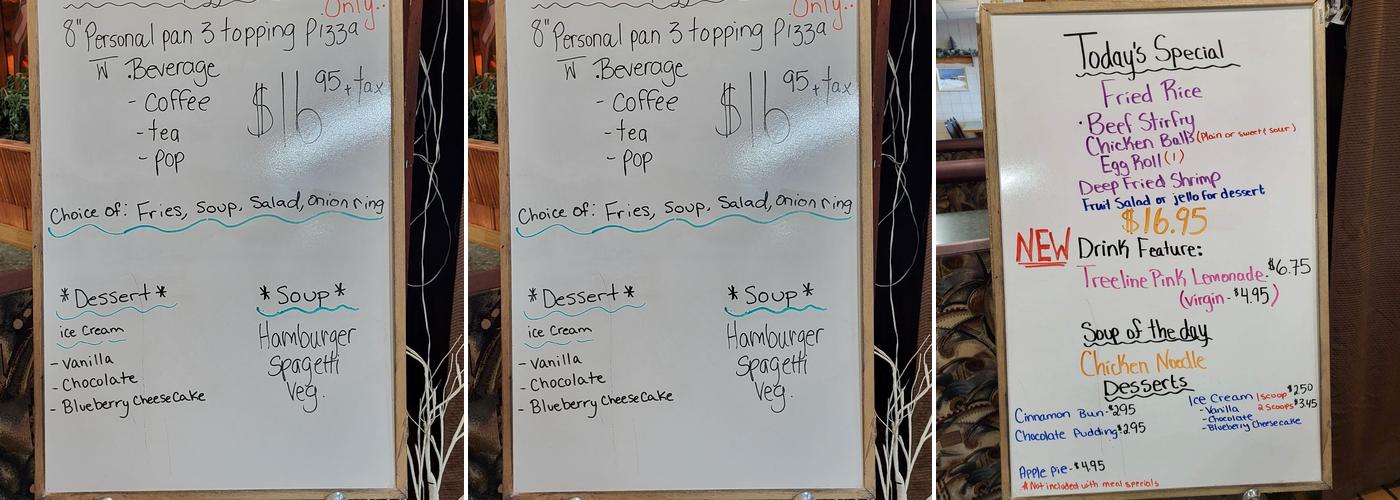 Treeline Dining Room Menu