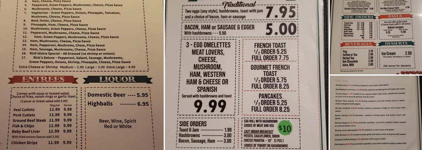 Rick's Place Menu