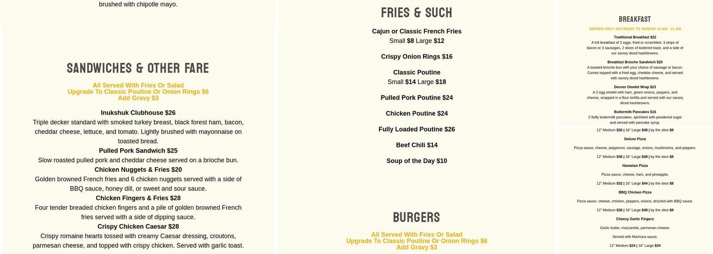 Tundra Take-out Diner Menu