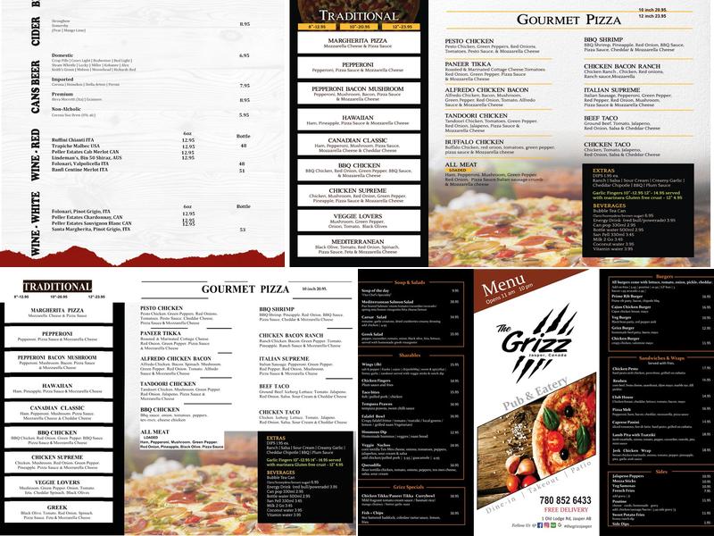 The Grizz Jasper Menu